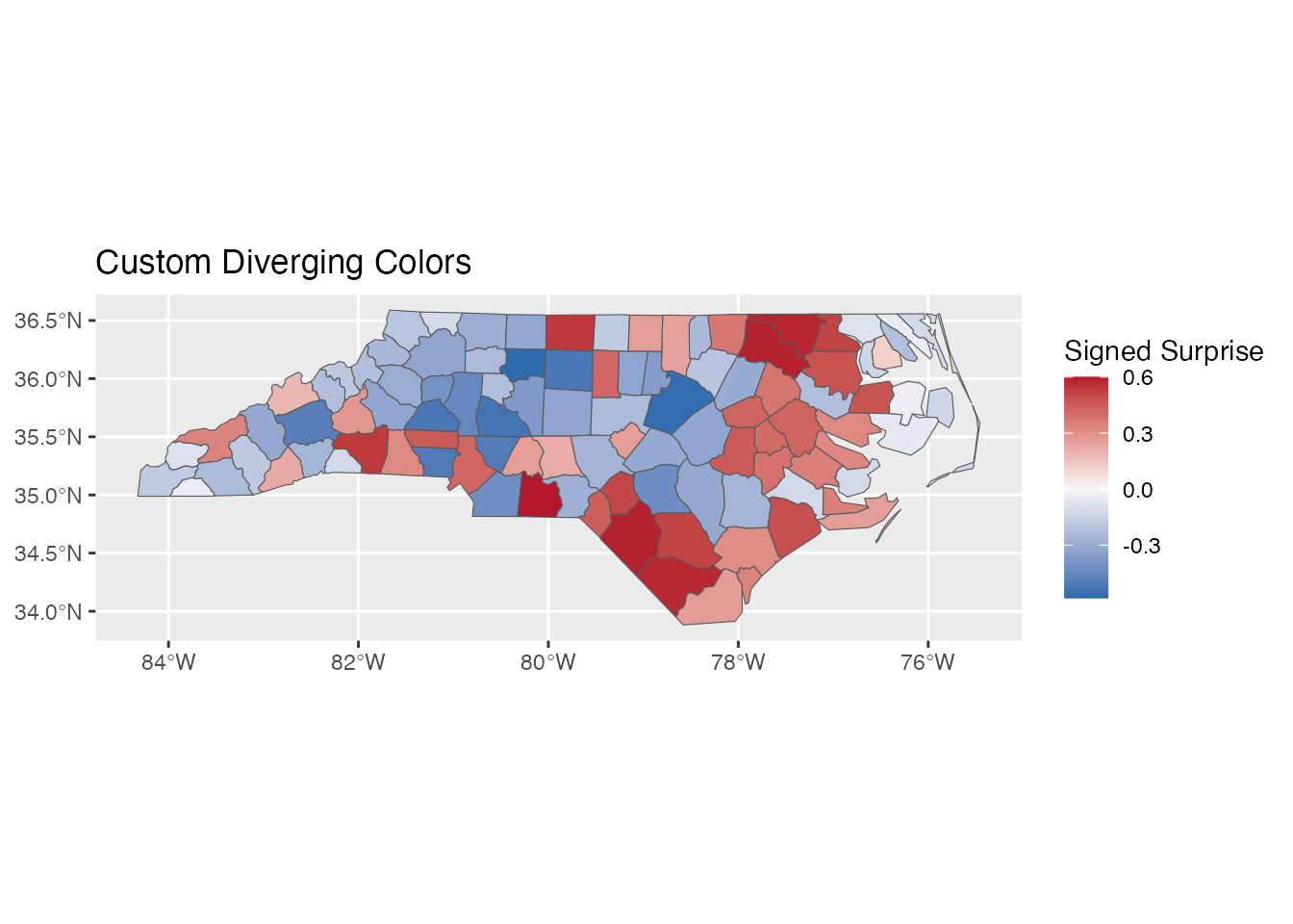 Example ggplot2 visualization of Bayesian surprise values.