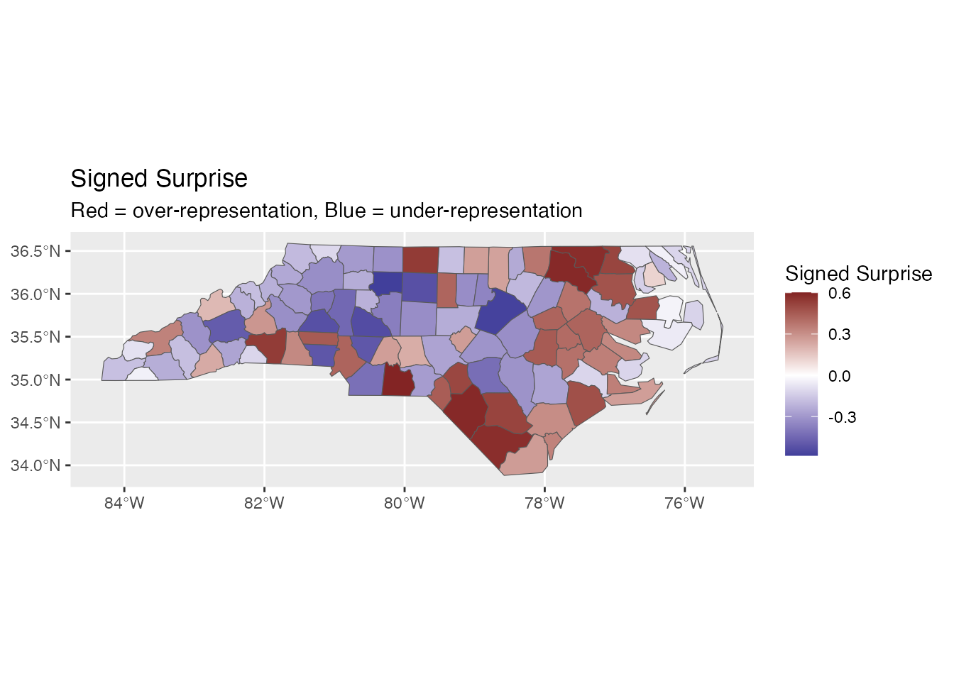 Spatial map of Bayesian surprise values for an sf object.